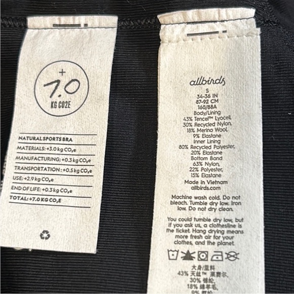 Allbirds Performance Natural Sports Bra Merino Wool Blend Black Small NWT - Picture 4 of 6